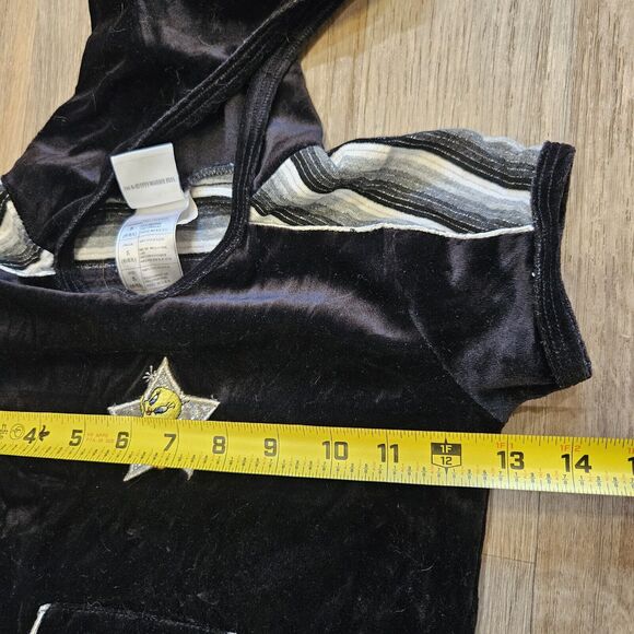 Vtg Looney Lunes Tweety Bird Velvet Dress Girls 6/6x Black Hooded 1998 90s Sport - Picture 6 of 8